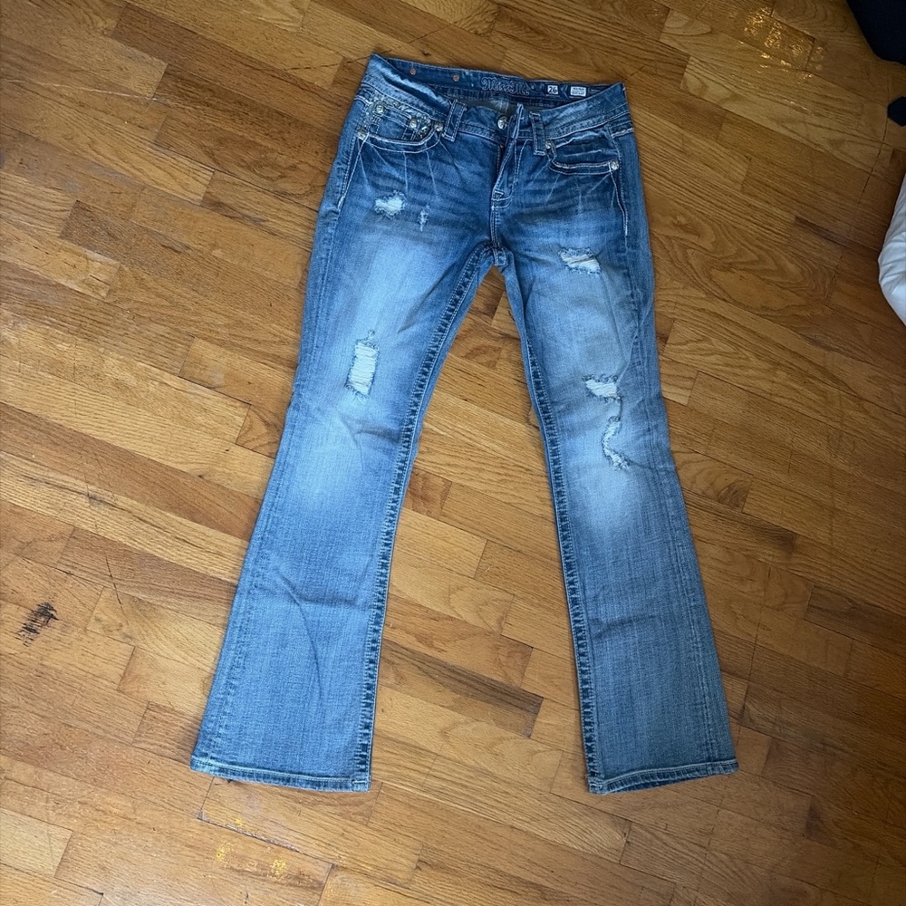 Miss Me Distressed Boot Jeans w/ Embellishments